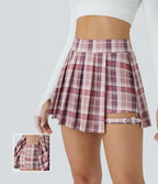 Mini-jupe décontractée 2-en-1 à carreaux, taille haute plissée, poche latérale et boucle ajustable