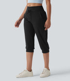 Jogging casual capri taille mi-haute avec cordon de serrage et poches