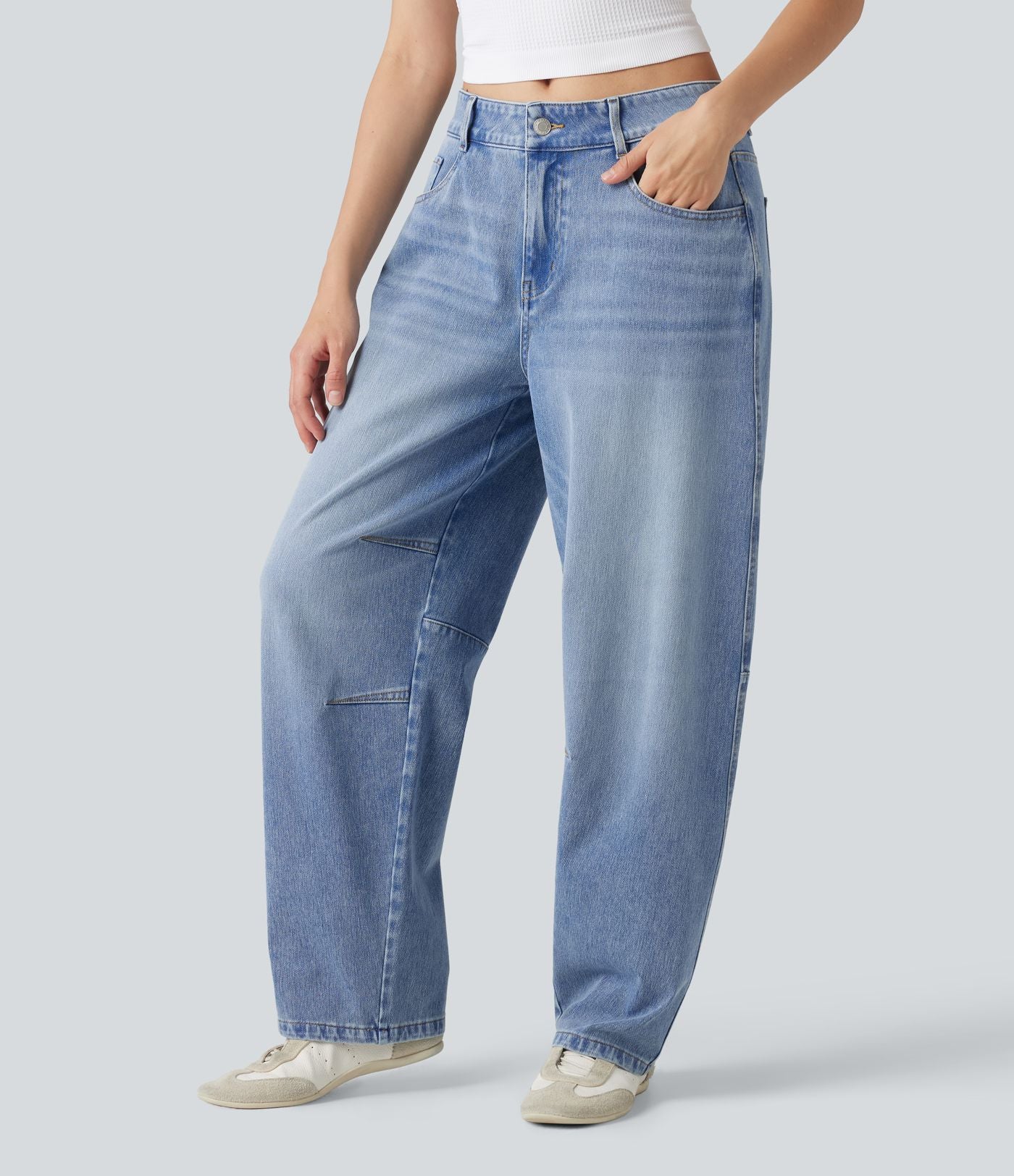 Halara Flex™ Jean barrel casual taille basse avec poches