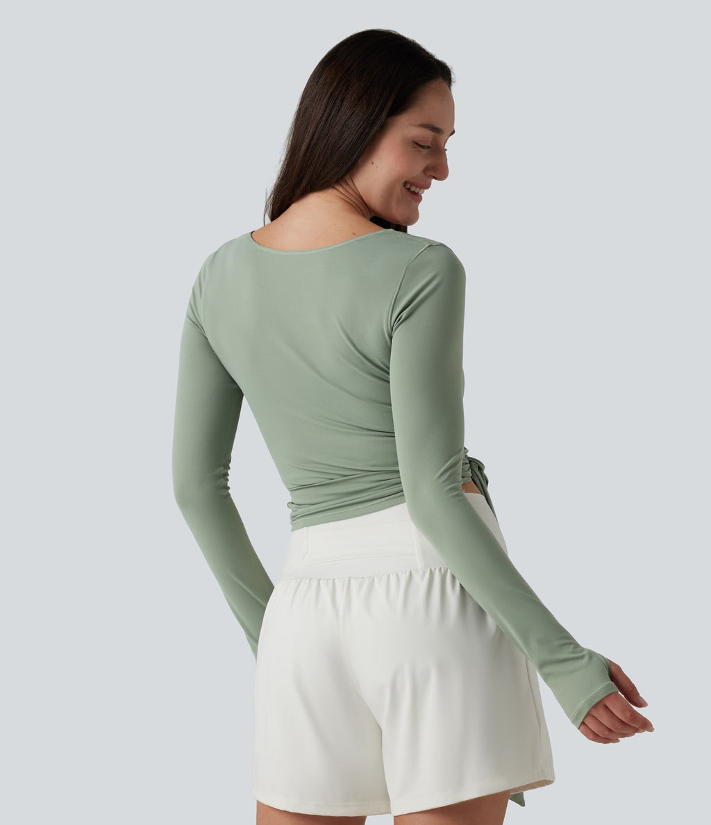Haut casual SoftlyZero™ cache-cœur à manches longues avec passe-pouces, protection solaire UPF 50+
