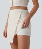 Jupe mini casual 2-en-1 taille mi-haute mélange lin