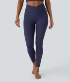 Softlyzero™ Legging Yoga 7/8 Taille Haute avec Poche au Dos Découpe Croisée et Dentelle Contrastante