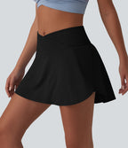 Jupe mini de tennis à œillets, taille haute, 2 en 1, coupe trapèze, croisée, avec poches