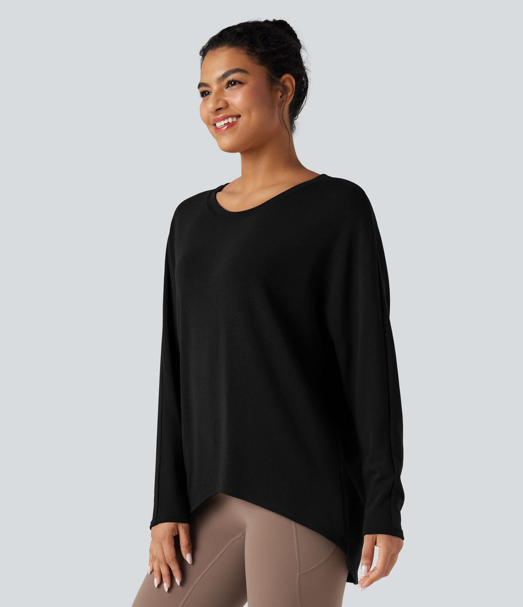 Top thermique oversize col échancré manches longues ourlet asymétrique