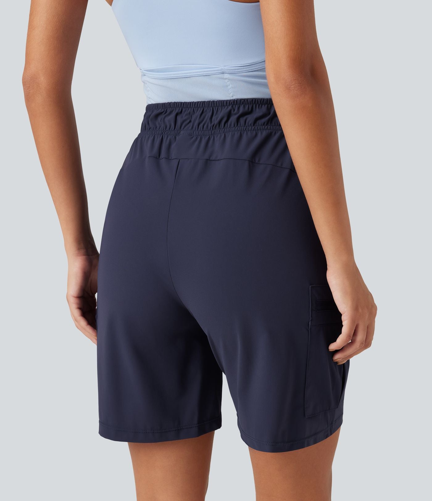 Bermuda cargo décontracté taille haute à cordon de serrage, séchage rapide, effet frais, protection solaire UPF 40+, 17,5 cm, avec poches