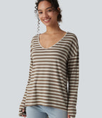 T-shirt ample décolleté plongeant manches longues à rayures et trous pour les pouces - Réversible devant et dos