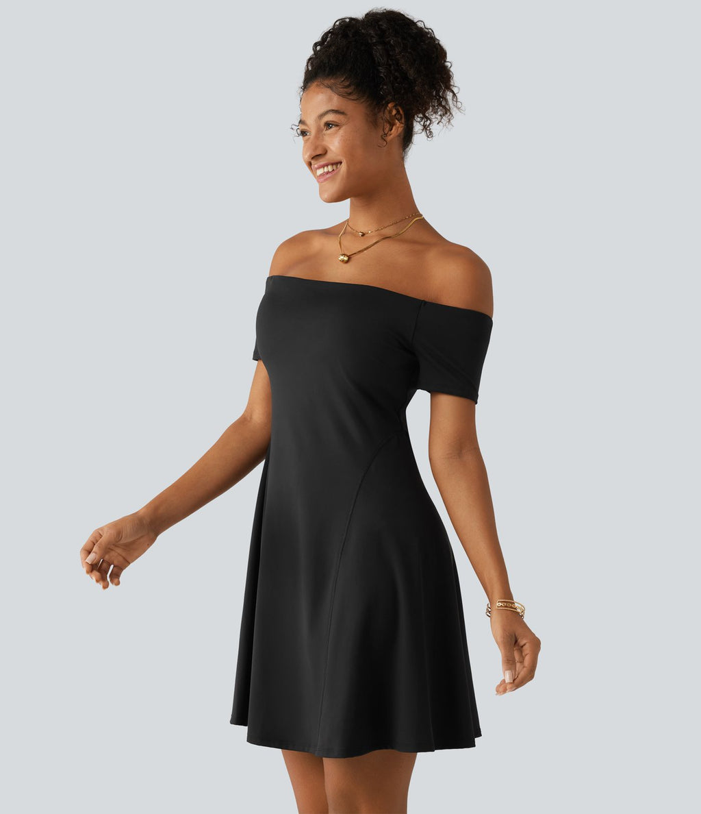 Robe mini SoftlyZero™ Plush épaules dénudées à manches courtes, maintien intégré, bonnets B à E