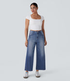 Jean 7/8 baggy décontracté délavé taille haute avec poches Halara Flex™