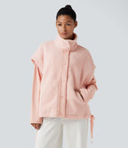 Veste Sherpa 2-en-1 col montant avec nœud et poches