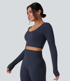 Haut de sport yoga court en maille gaufrée à manches longues sans couture OneForm Seamless Flow