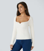Pull décontracté moulant à col cœur et manches longues