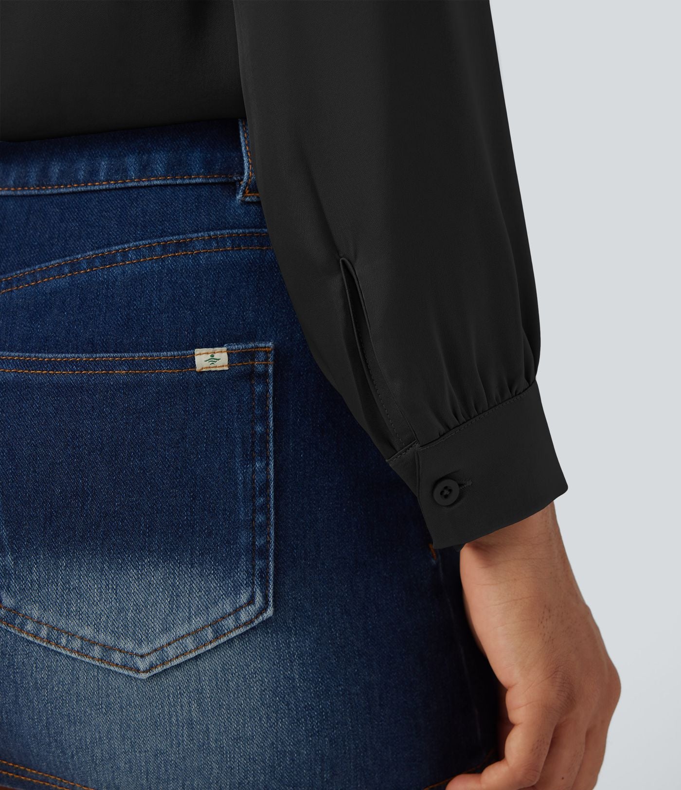 Chemise décontractée en satin col V manches longues à finitions volants