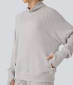 Sweat décontracté oversize col montant manches longues maille gaufrée à trous pouces avec poches