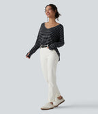 T-shirt ample décolleté plongeant manches longues à rayures et trous pour les pouces - Réversible devant et dos