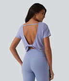 Haut de sport yoga col bateau manches courtes effet frais InstantCool dos ouvert, protection solaire UPF50+