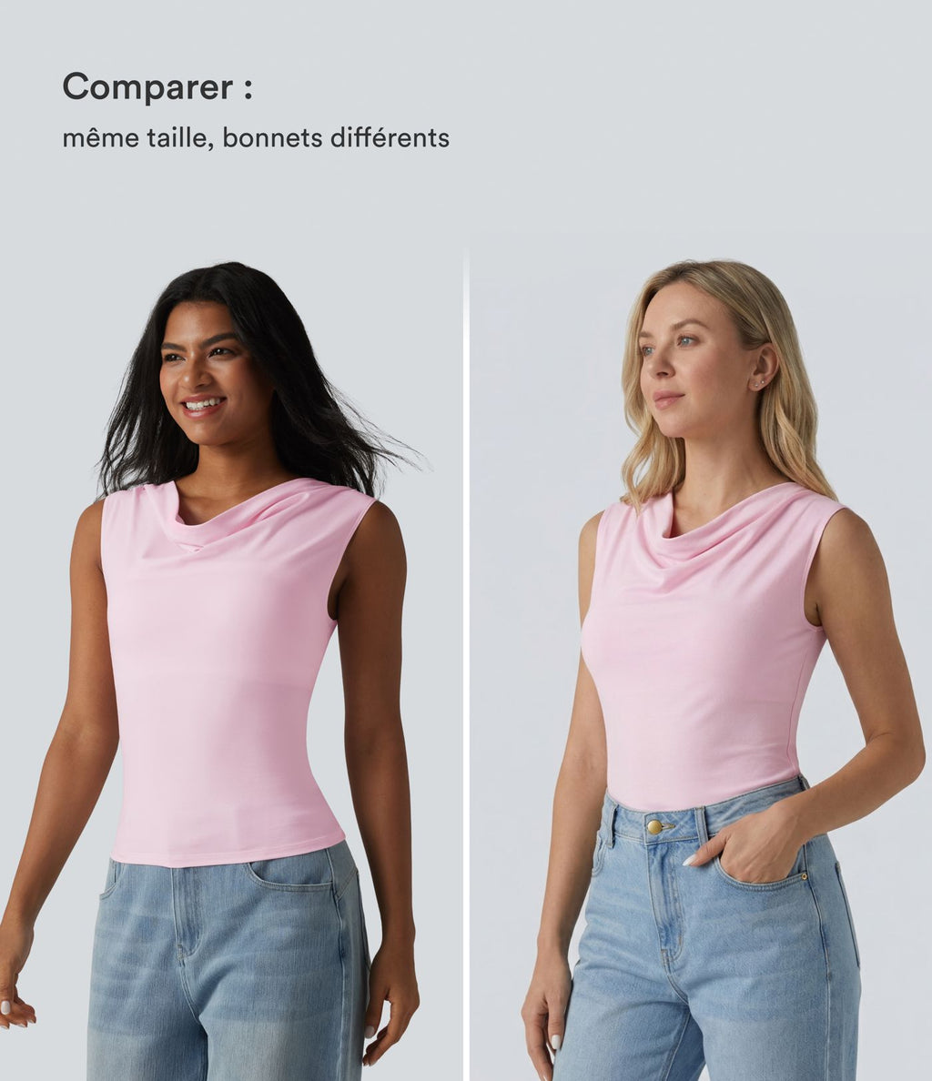 Halara haut décontracté en jersey de coton col bénitier sans manches soutien-gorge intégré bonnets B-DD