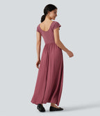 Robe maxi casual fluide col U manches courtes