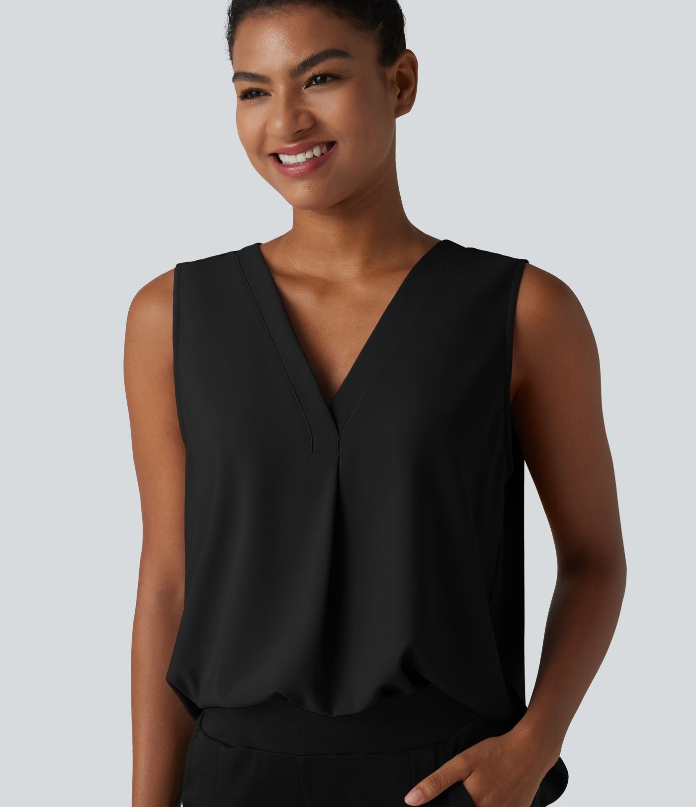 Blouse esprit bureau oversize défroissage facile, sans manches et col V