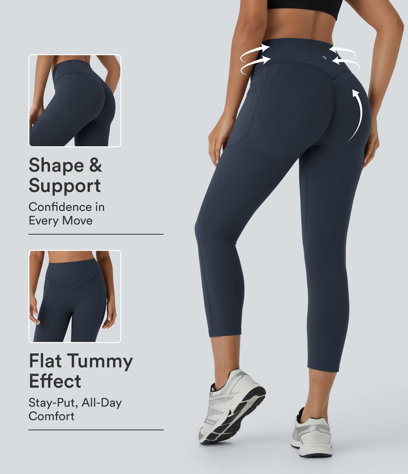 Legging corsaire d'entraînement gainant galbant taille haute avec effet scrunch et poches Halara UltraSculpt™