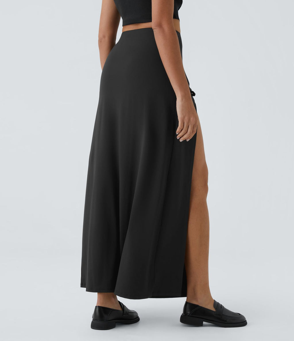 Jupe Casual Maxi 2 en 1 Taille Haute Boucle Décorative Fente