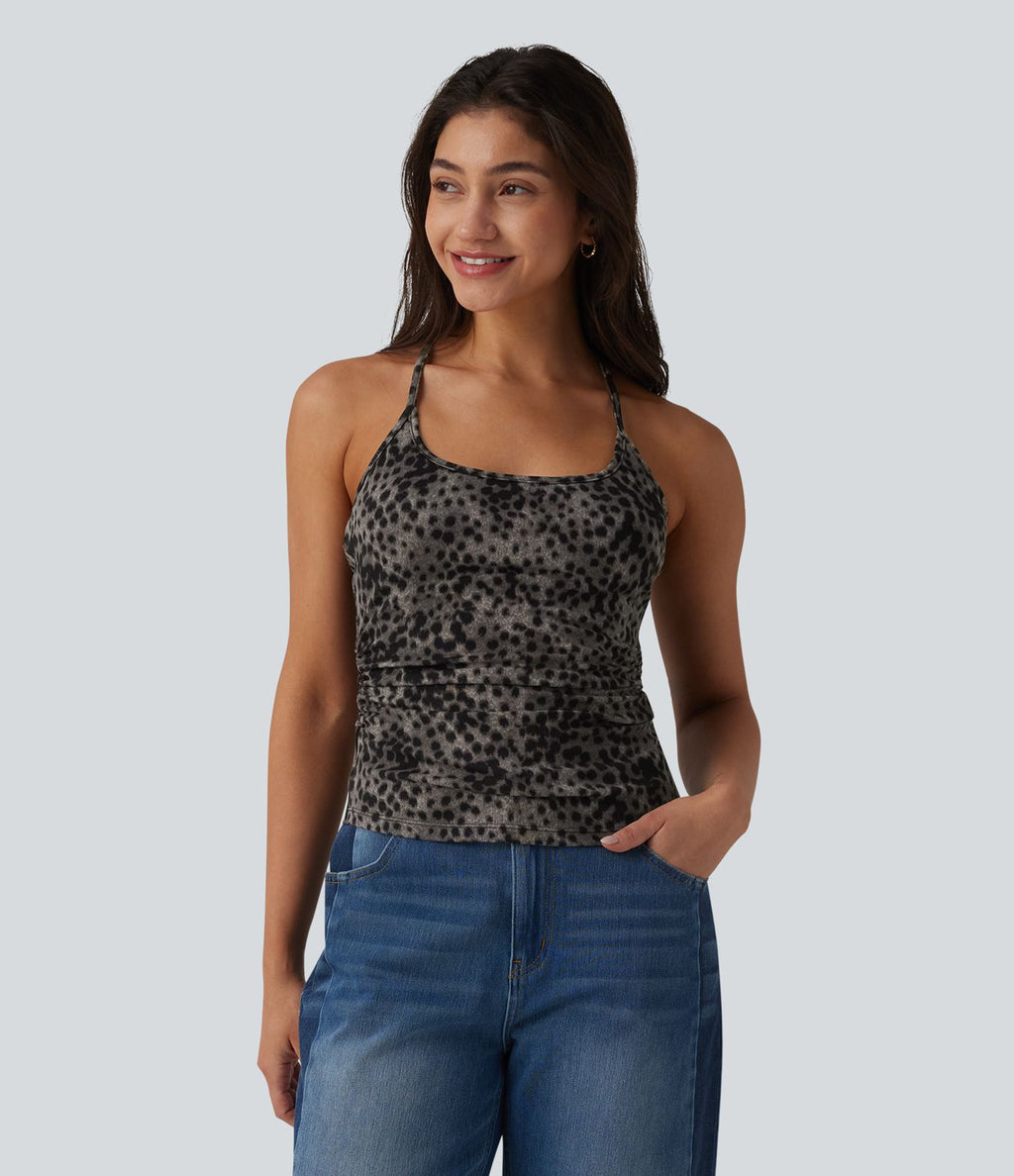Débardeur casual dos nageur imprimé léopard avec soutien-gorge intégré