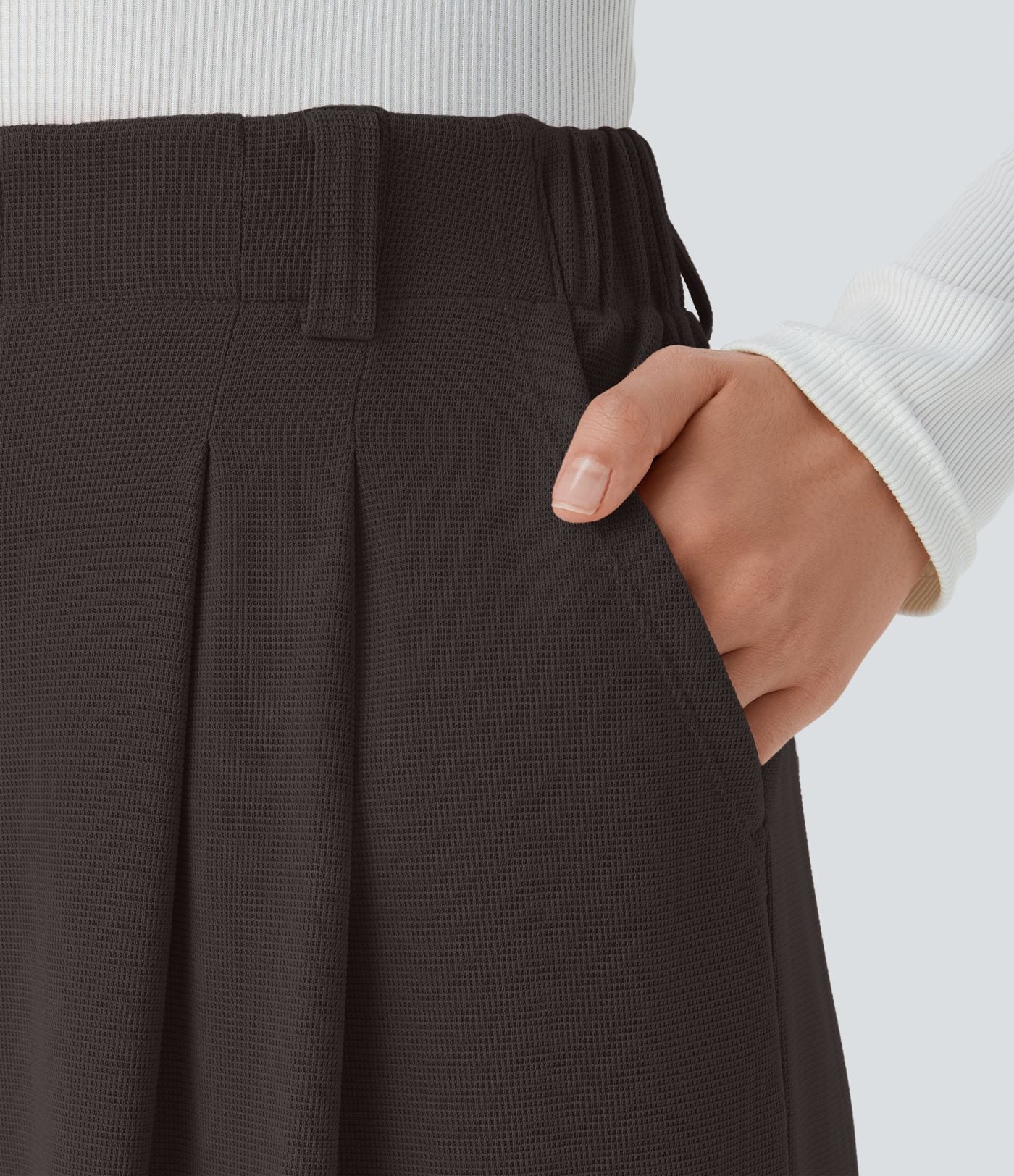 Pantalon Tailleur Large Fluide Halara Flex™ Gaufré Taille Haute Poches Latérales