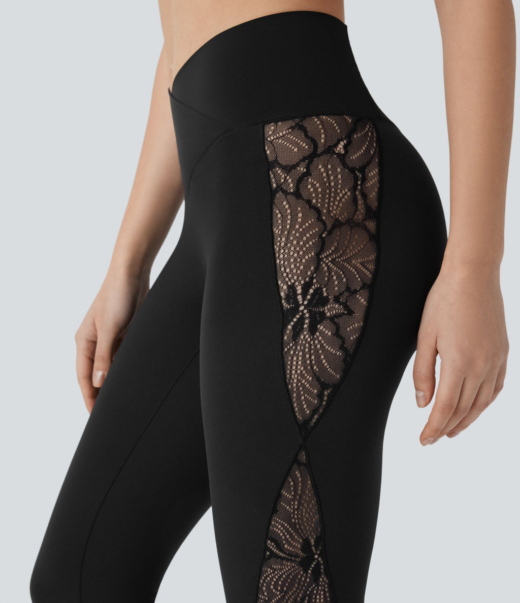Legging corsaire de yoga taille haute croisé avec dentelle contrastée - Protection UPF50+