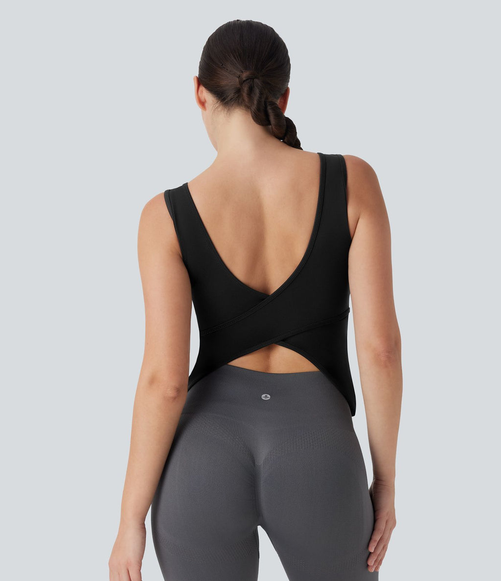 Débardeur yoga col U croisé longueur étendue E-G