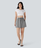 Short décontracté ample en satin à taille haute avec cordon de serrage et poches latérales