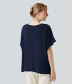 T-shirt col rond manches chauve-souris coupe décontractée