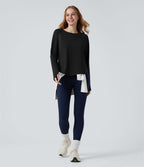 Top de sport col rond mesh contrastant manches longues avec trous pouces