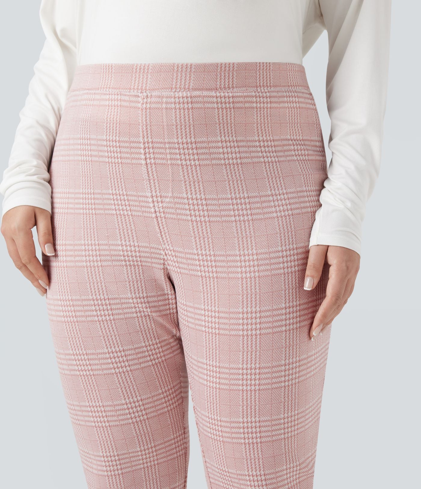 Pantalon tailleur skinny Halara Flex™ grande taille taille haute pied-de-poule à carreaux avec poches