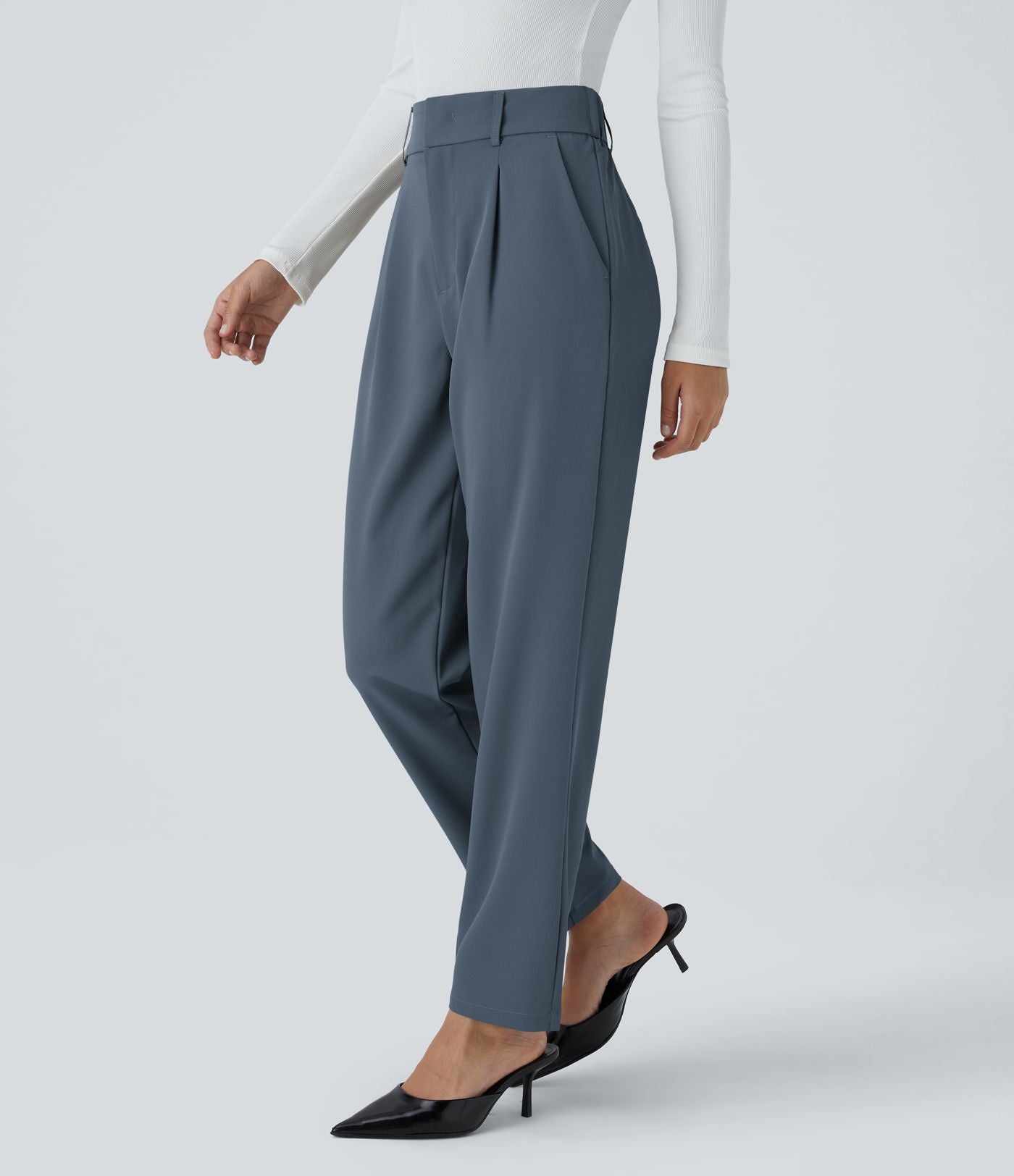 Pantalon tailleur Halara Flex™ fuselé uni, taille haute, avec poches