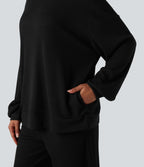 Sweat-shirt gaufré col montant manches longues coupe décontractée avec poches