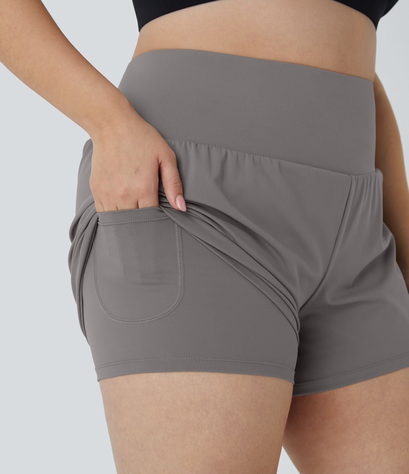 Short 8,8cm Sport Grande Taille 2 en 1 avec Poches Arrière et Poches Latérales Cachées