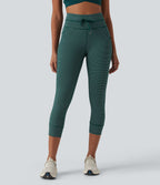 Legging corsaire de yoga taille haute à rayures avec cordon de serrage et poches