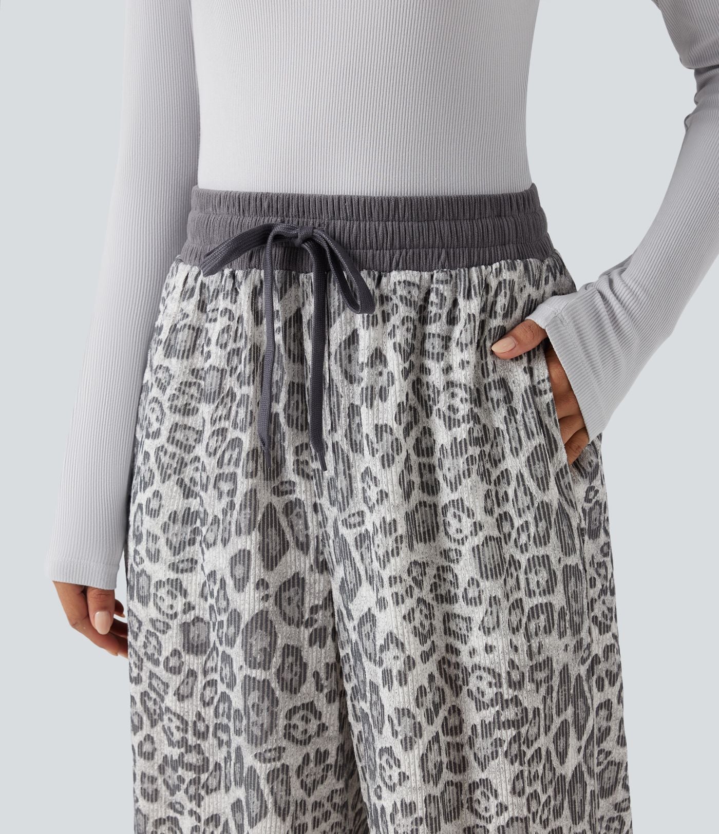 Pantalon baggy imprimé léopard taille haute avec cordon de serrage et poches
