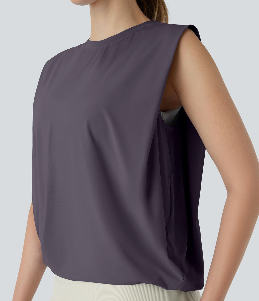 Débardeur de yoga col rond froncé, tissu rafraîchissant - Protection UPF50+