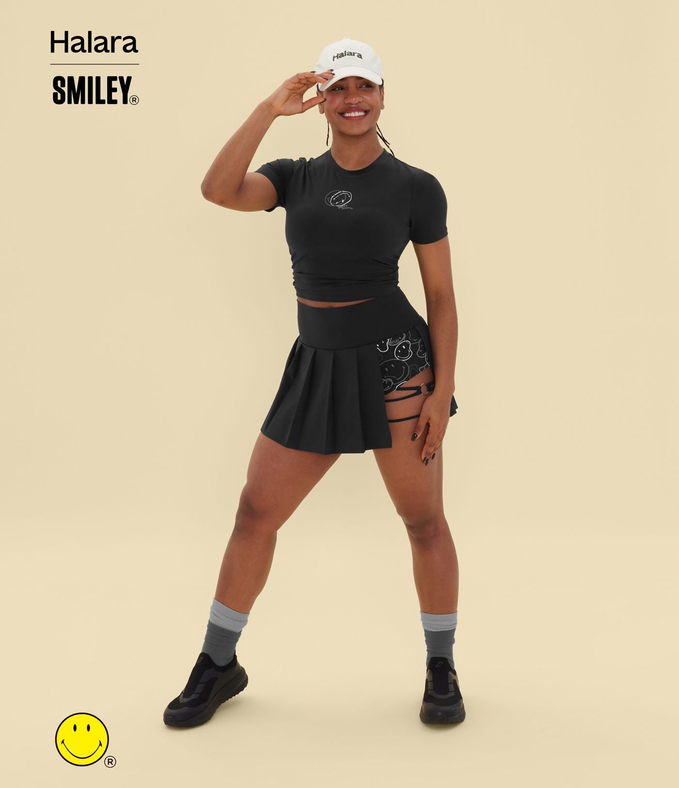 T-shirt casual cropped ajusté froncé Halara X Smiley® Halara UltraSculpt™ col rond à manches courtes