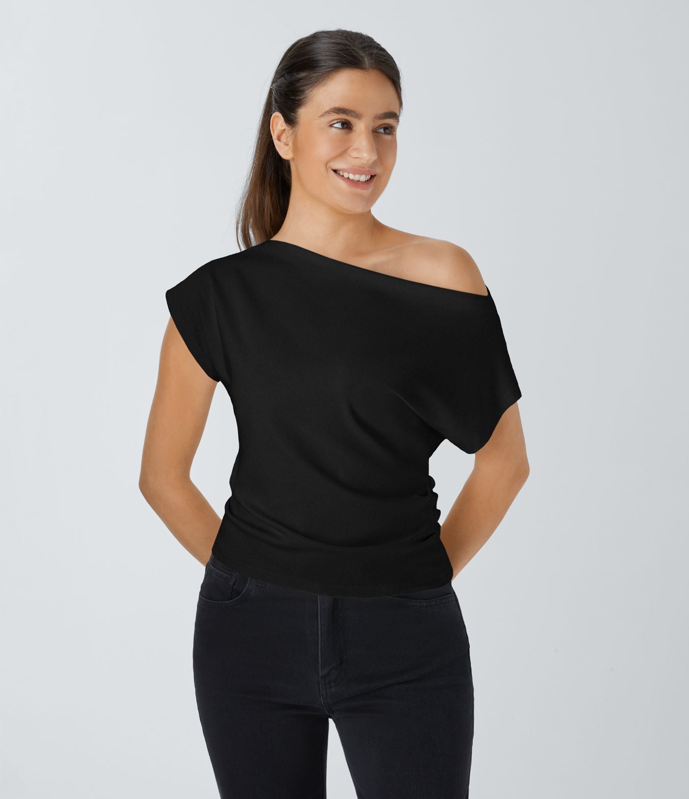 Top Casual Épaules Dénudées Manches Courtes Ruchées