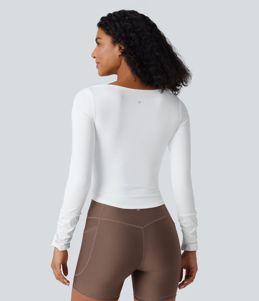 Haut de sport entraînement SoftlyZero™ Airy col carré manches longues froncé effet frais InstantCool