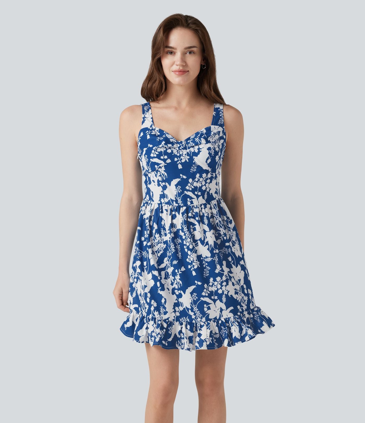 Robe mini sans manches à encolure cœur et laçage imprimé floral