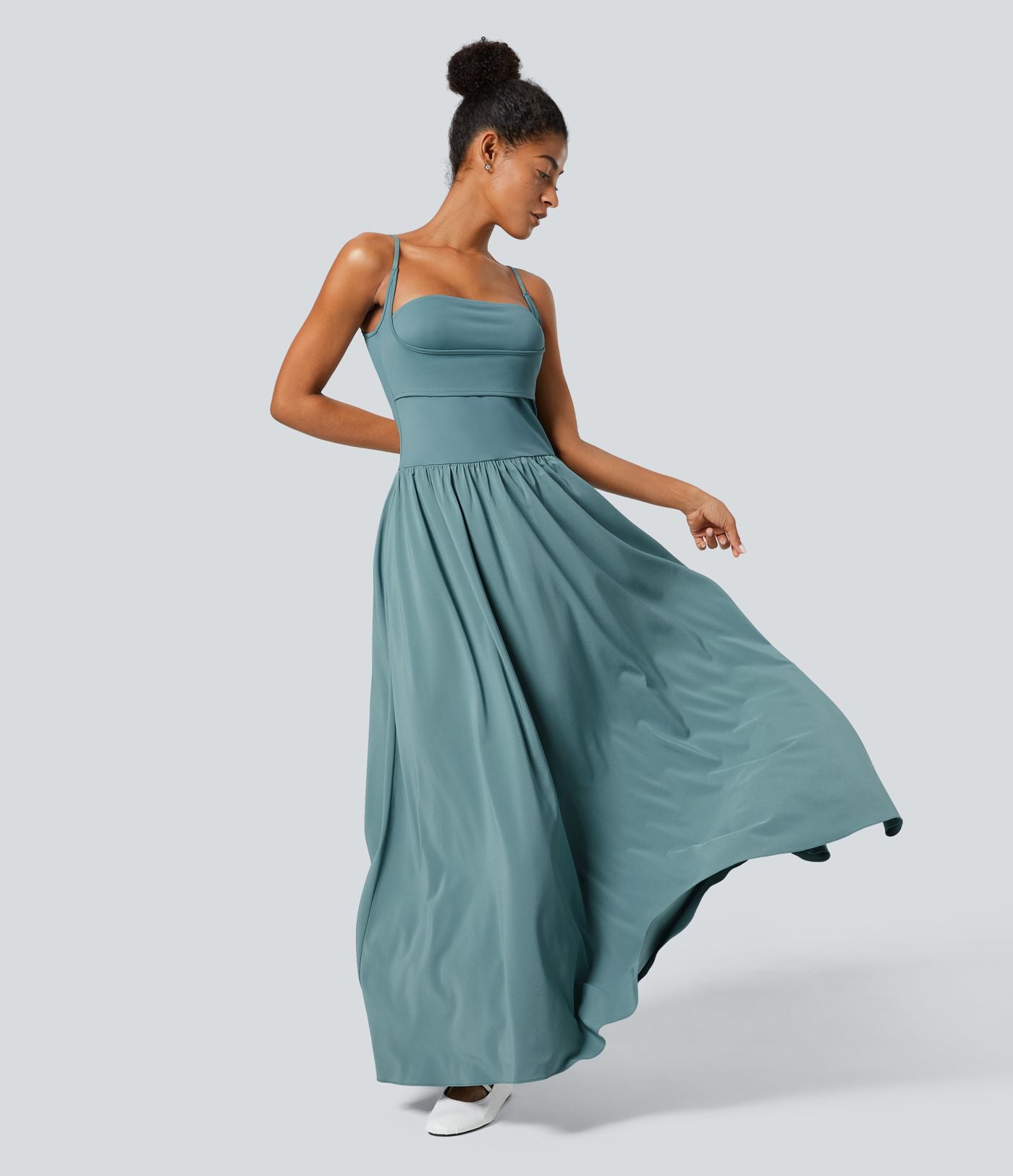 Breezeful™ Robe Débardeur Casual Dos Nu Poches Latérales Plissée Évasée Longue Séchage Rapide