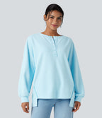 Sweat-shirt gaufré henley oversize manches longues avec poches