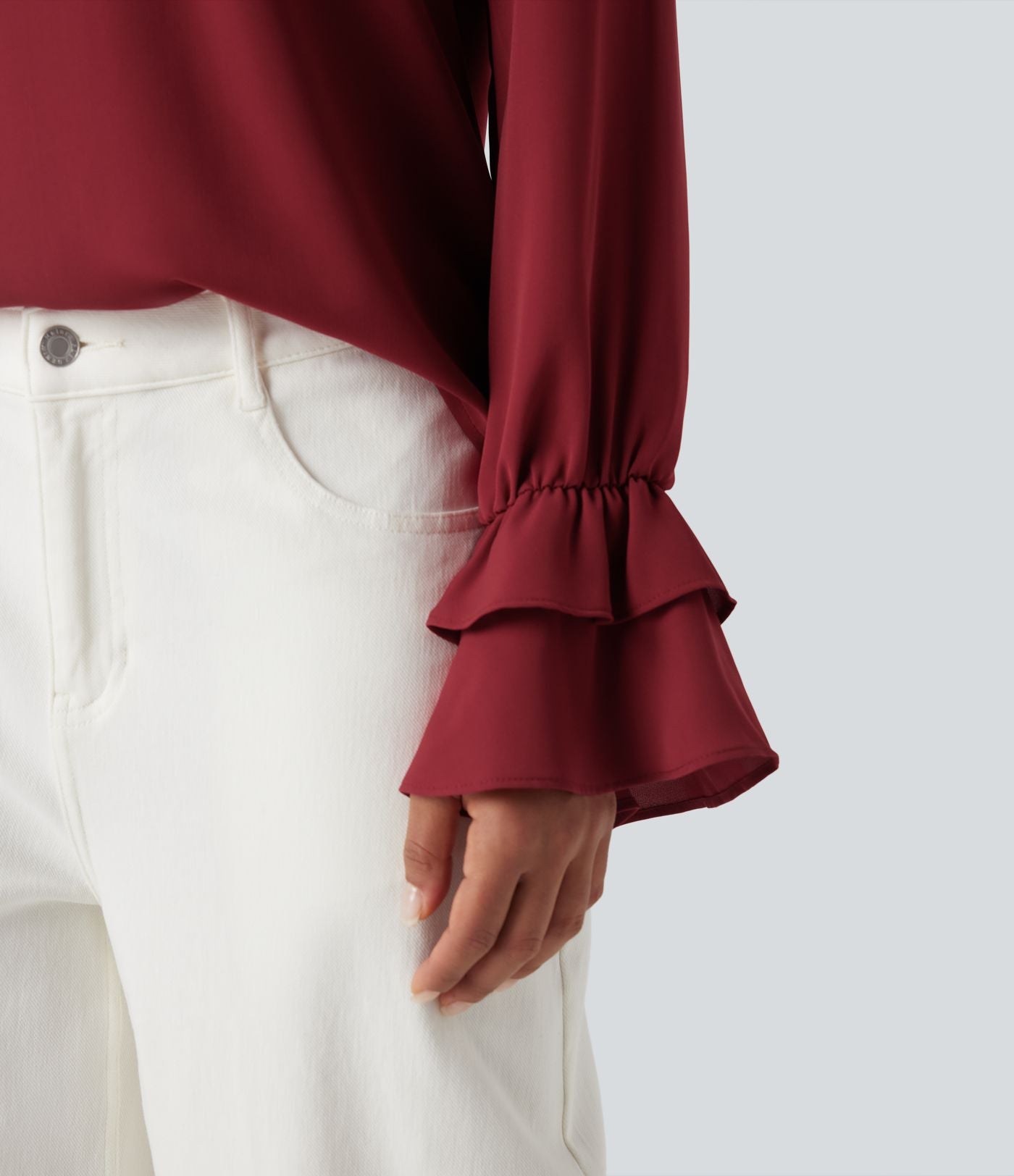 Blouse col V à volants manches longues