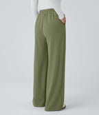 Pantalon taille haute décontracté large en maille gaufrée, avec poches