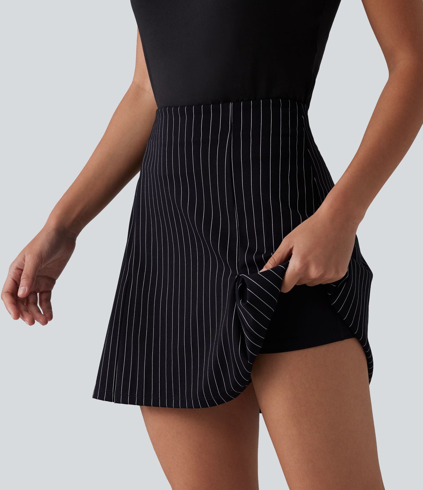 Jupe mini allongée trapèze taille haute 2-en-1 effet frais InstantCool à rayures pour le travail