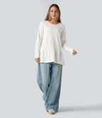Sweat-shirt col rond volants manches longues avec trous pouces