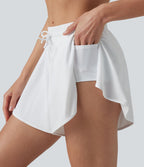 Short de bain 2 en 1 taille mi-haute ourlet arrondi fendu avec cordon de serrage et poches