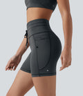Short cycliste de yoga taille haute à rayures avec cordon de serrage 12,5 cm et poches